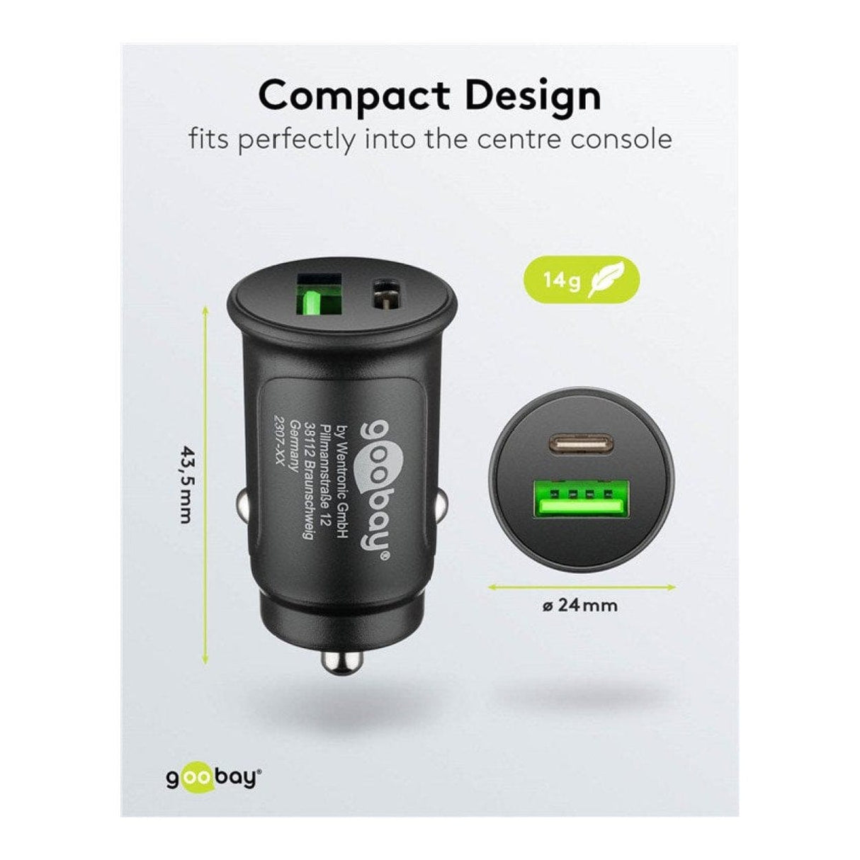 Goobay 27W Dual-USB Fast USB-C PD Car Charger 59521