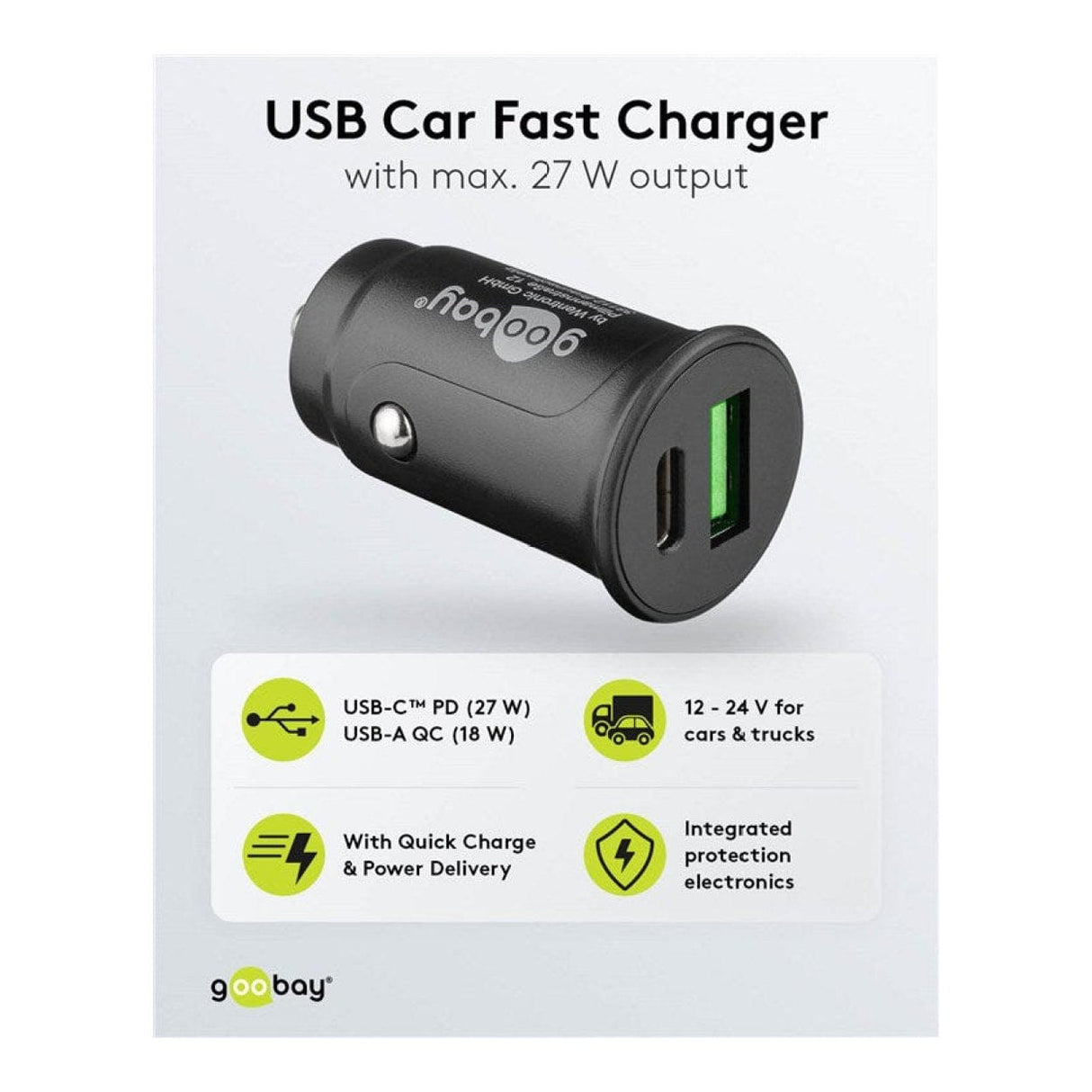 Goobay 27W Dual-USB Fast USB-C PD Car Charger 59521