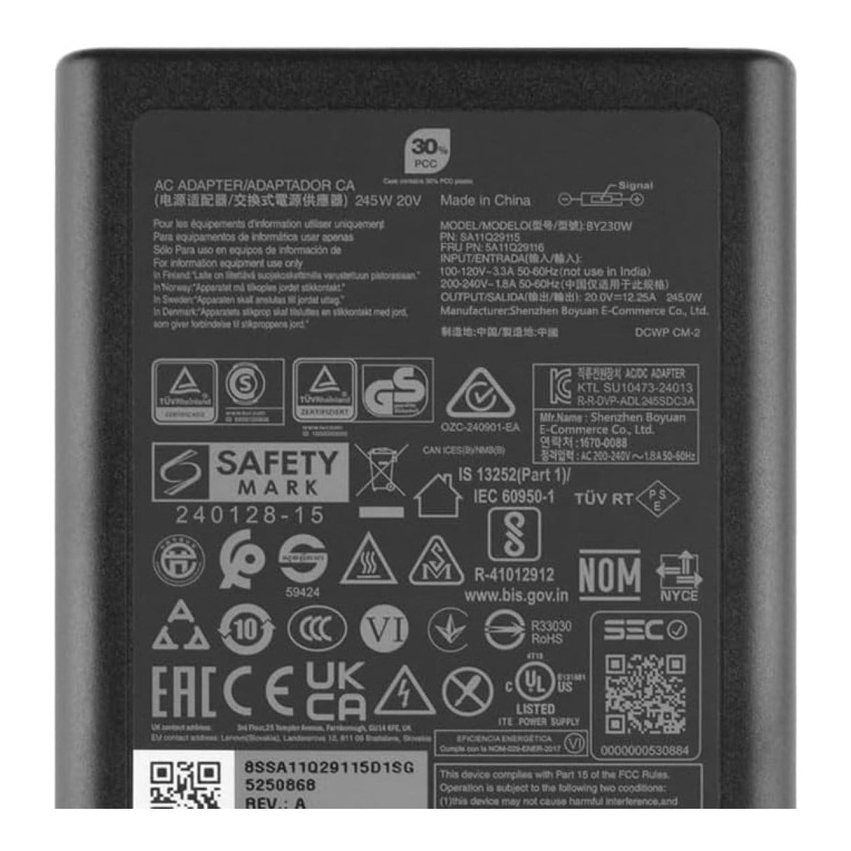 Lenovo 12.25A 245W 20V Slim Tip AC Adapter 5A11Q29119