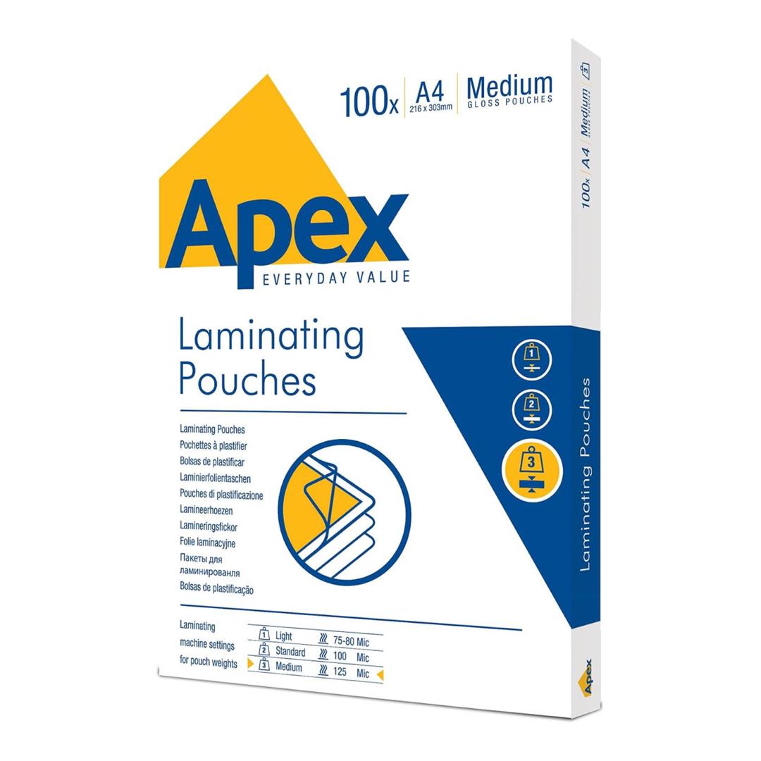 Fellowes Apex Medium A4 250 Microns Laminating Clear Pouch 100-pack 6003501