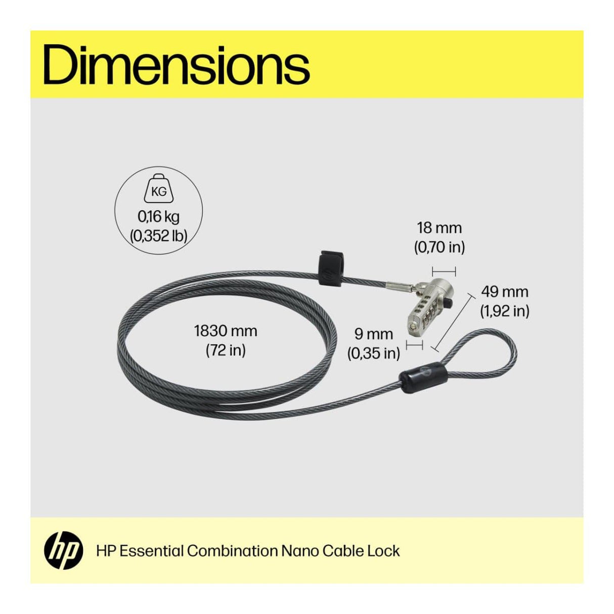 HP Essential Nano Combination Cable Lock 63B31AA