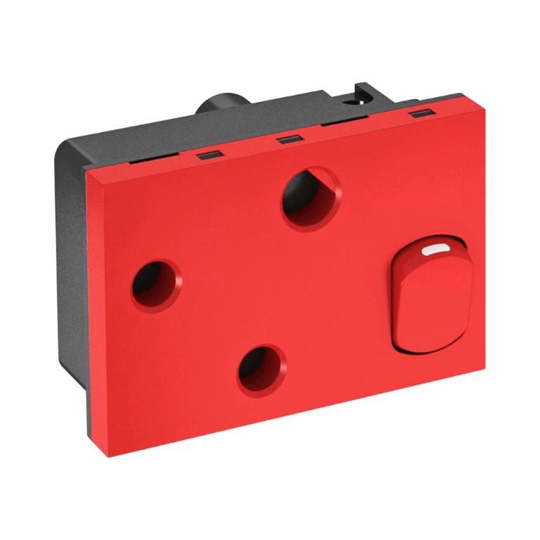 O-Line OBO 45 Degree 16A Dedicated SA Power Socket with Switch Red 6560002