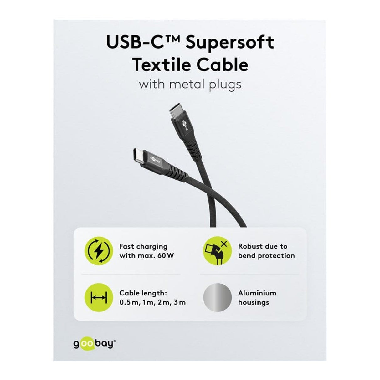 Goobay 1m USB-C Supersoft Textile Cable with Metal Plugs Black 73953