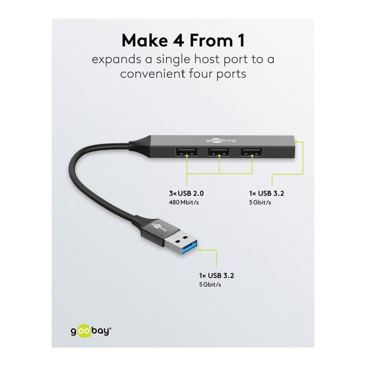 Goobay Slim 4-Port USB Hub Grey 74456