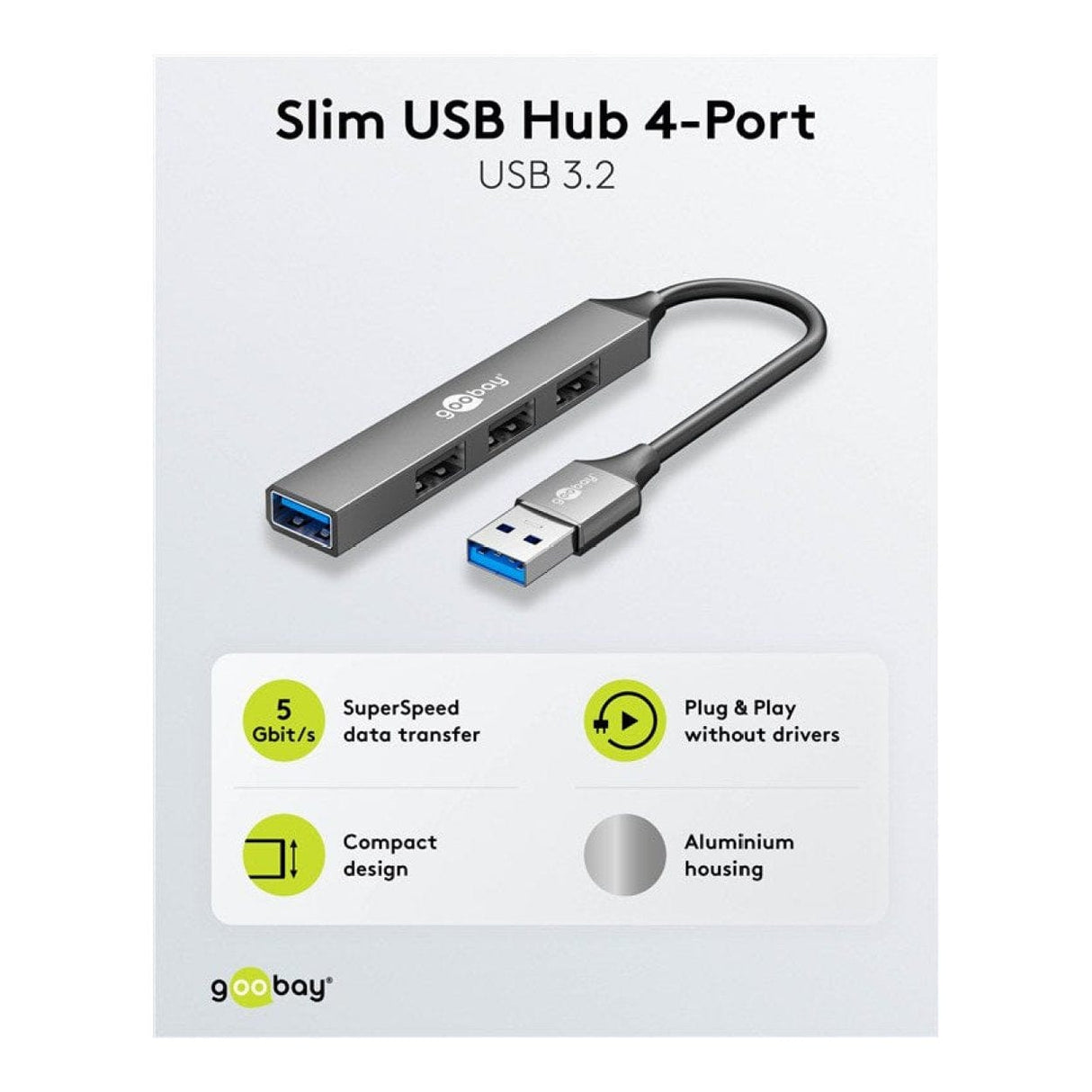 Goobay Slim 4-Port USB Hub Grey 74456