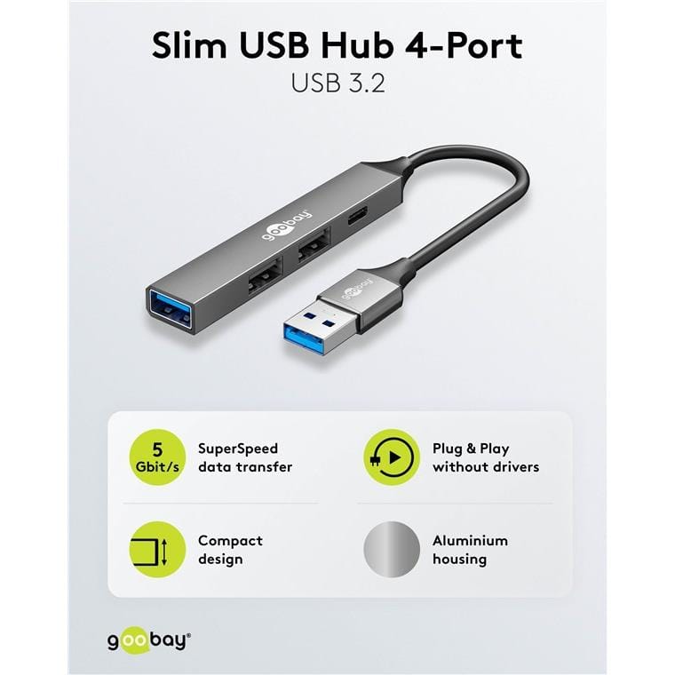 Goobay USB 3.2 Gen 1 Type-A 5000 Mbit/s Interface Hub Light Grey 74458