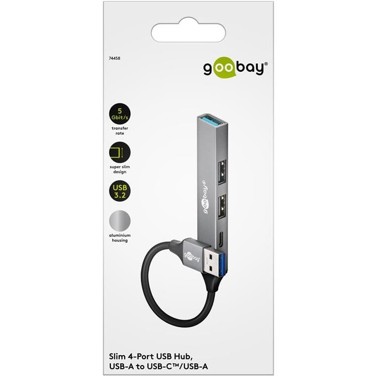 Goobay USB 3.2 Gen 1 Type-A 5000 Mbit/s Interface Hub Light Grey 74458
