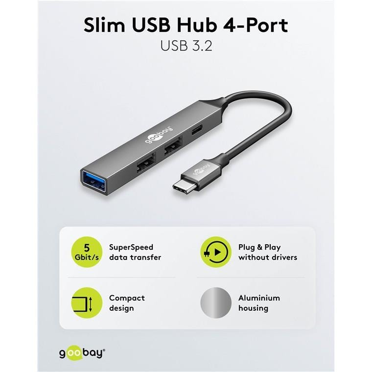 Goobay USB 3.2 Gen 1 Type-C 5000 Mbit/s Interface Hub Light Grey 74459