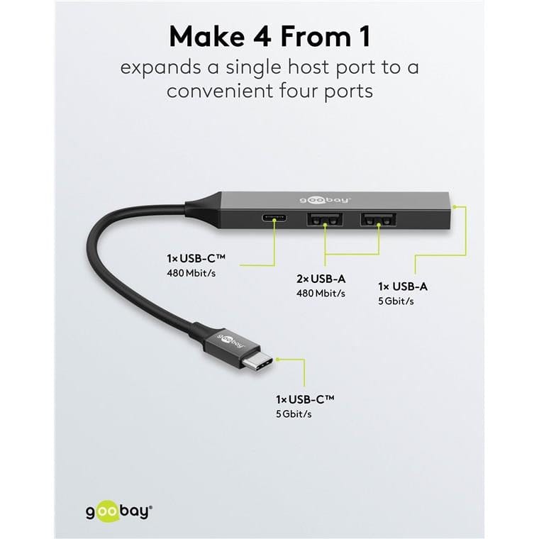 Goobay USB 3.2 Gen 1 Type-C 5000 Mbit/s Interface Hub Light Grey 74459