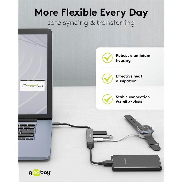 Goobay USB 3.2 Gen 1 Type-C 5000 Mbit/s Interface Hub Light Grey 74459