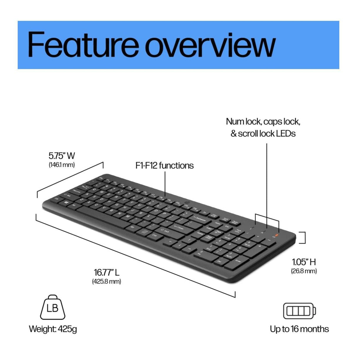 HP 220 USB-A Wireless Keyboard Black 805T2AA