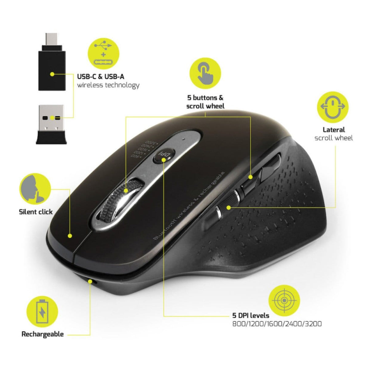 Port Designs Mouse Right-Hand RF Wireless+Bluetooth Optical 3200dpi 900716