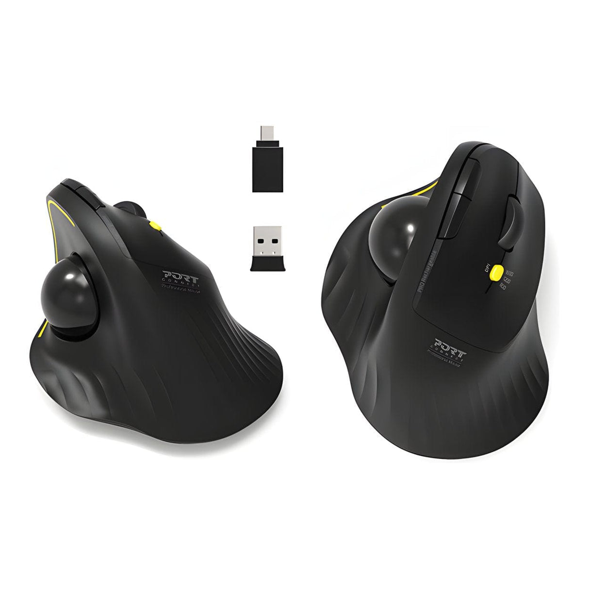 Port Designs Rechargeable Ergonomic Trackball 2.4GHz 1600 DPI Wireless Mouse Black 900719