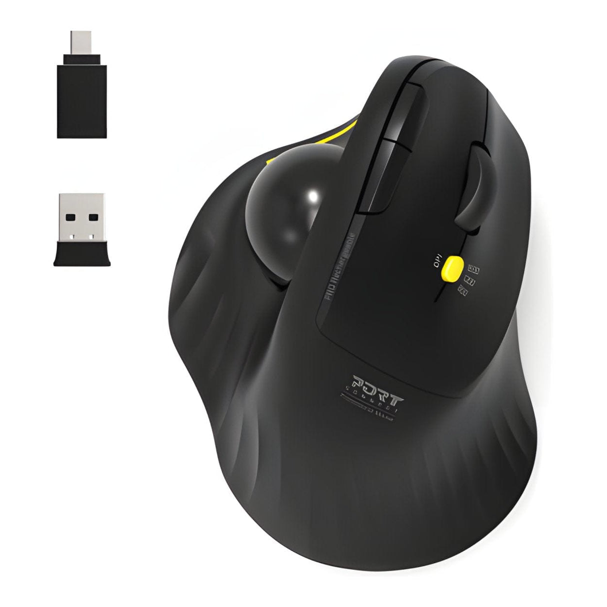 Port Designs Rechargeable Ergonomic Trackball 2.4GHz 1600 DPI Wireless Mouse Black 900719