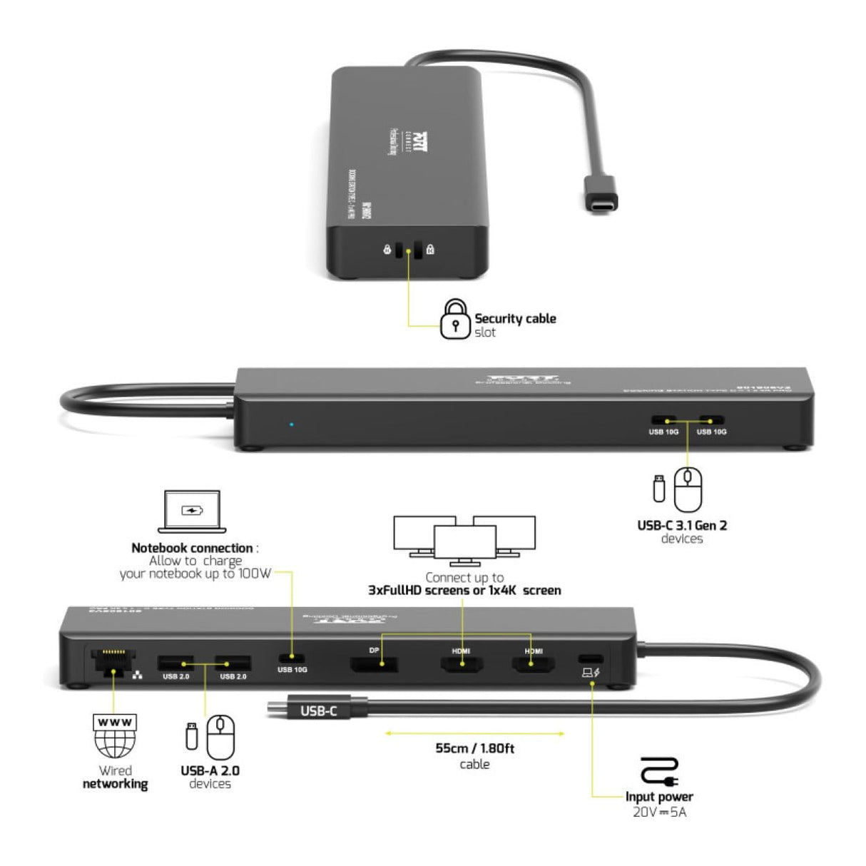 Port Designs 100W Pro V2 Multi Port USB-C 4K Docking Station 901906V2