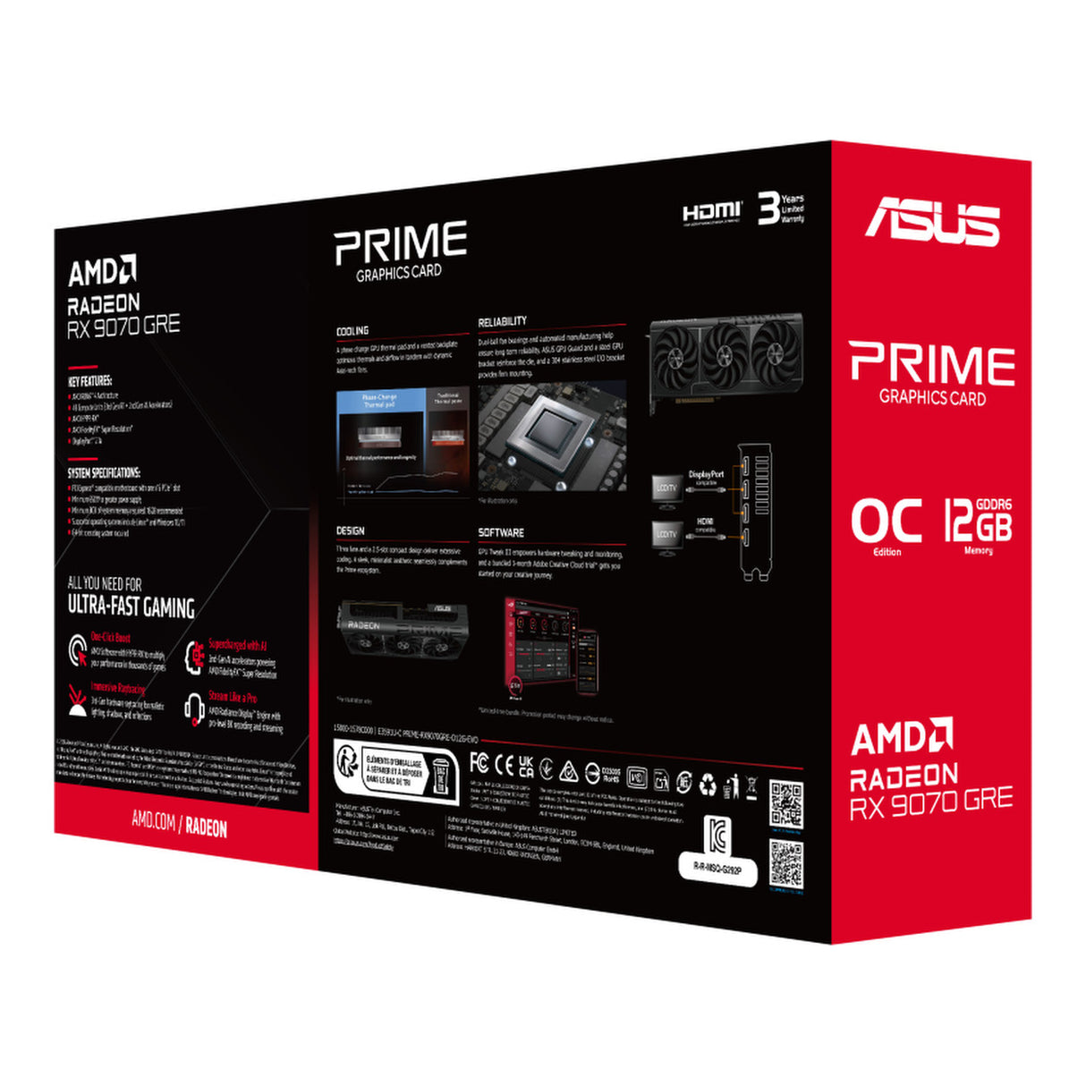 ASUS Prime Radeon RX 9070 GRE EVO OC Edition 12GB GDDR6 Graphics Card 90YV0PN1-M0AA00