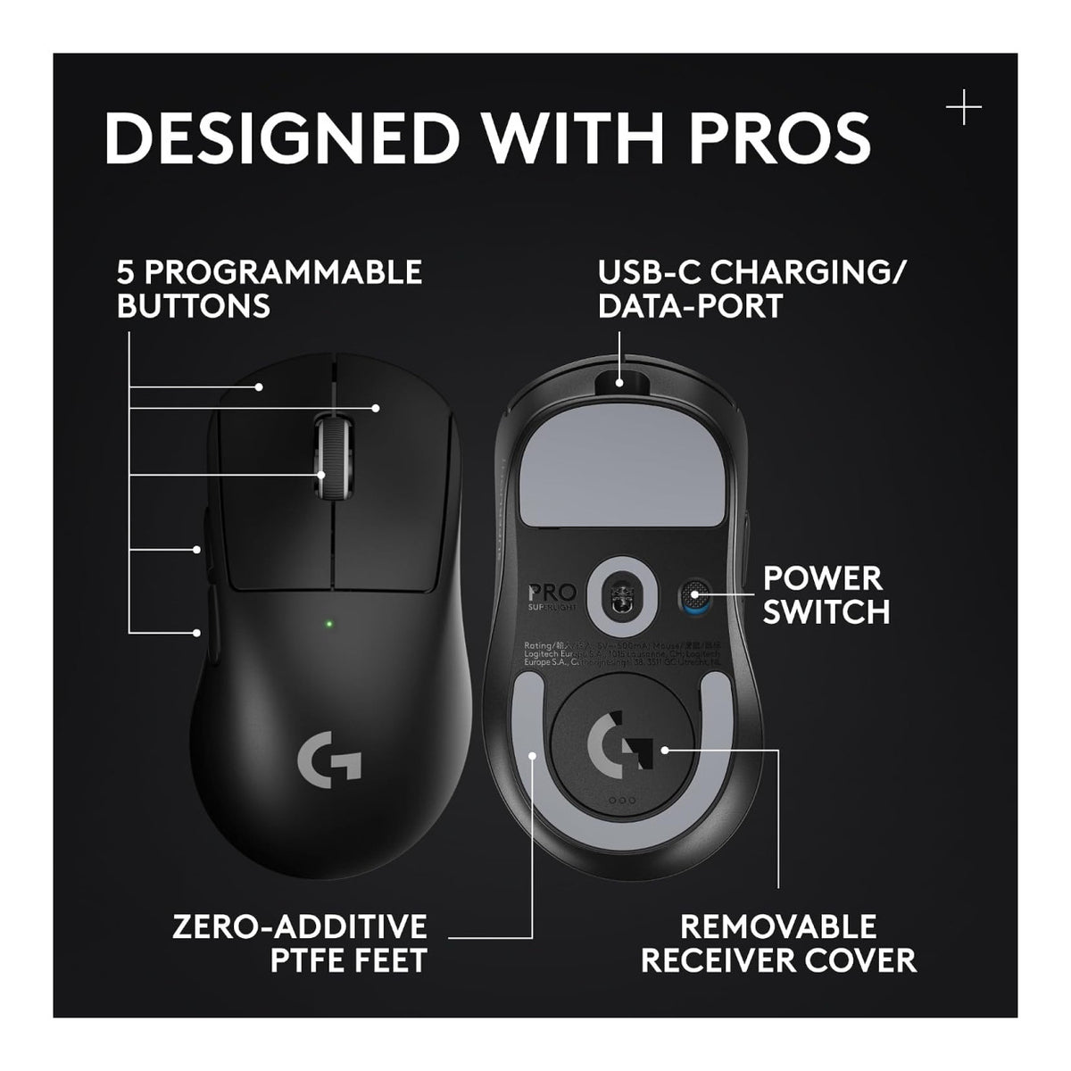 Logitech PRO X SUPERLIGHT 2 DEX SE LIGHTSPEED Wireless Gaming Mouse Black 910-007834
