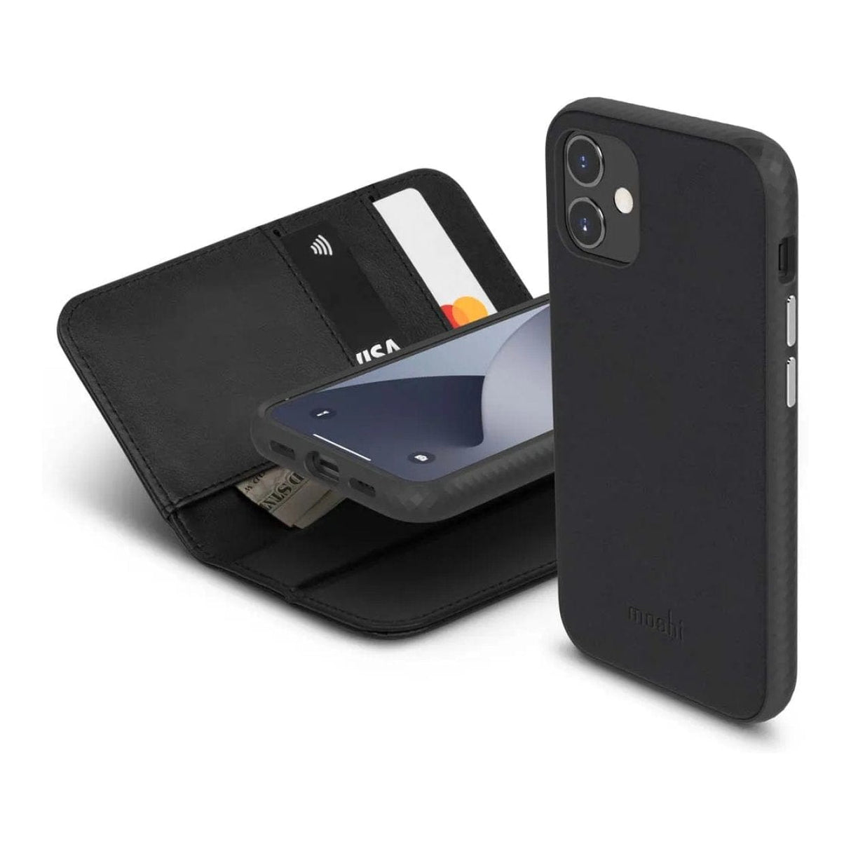 Moshi Overture SnapTo Case with Detachable Magnetic Wallet for iPhone 12 Mini - Jet Black