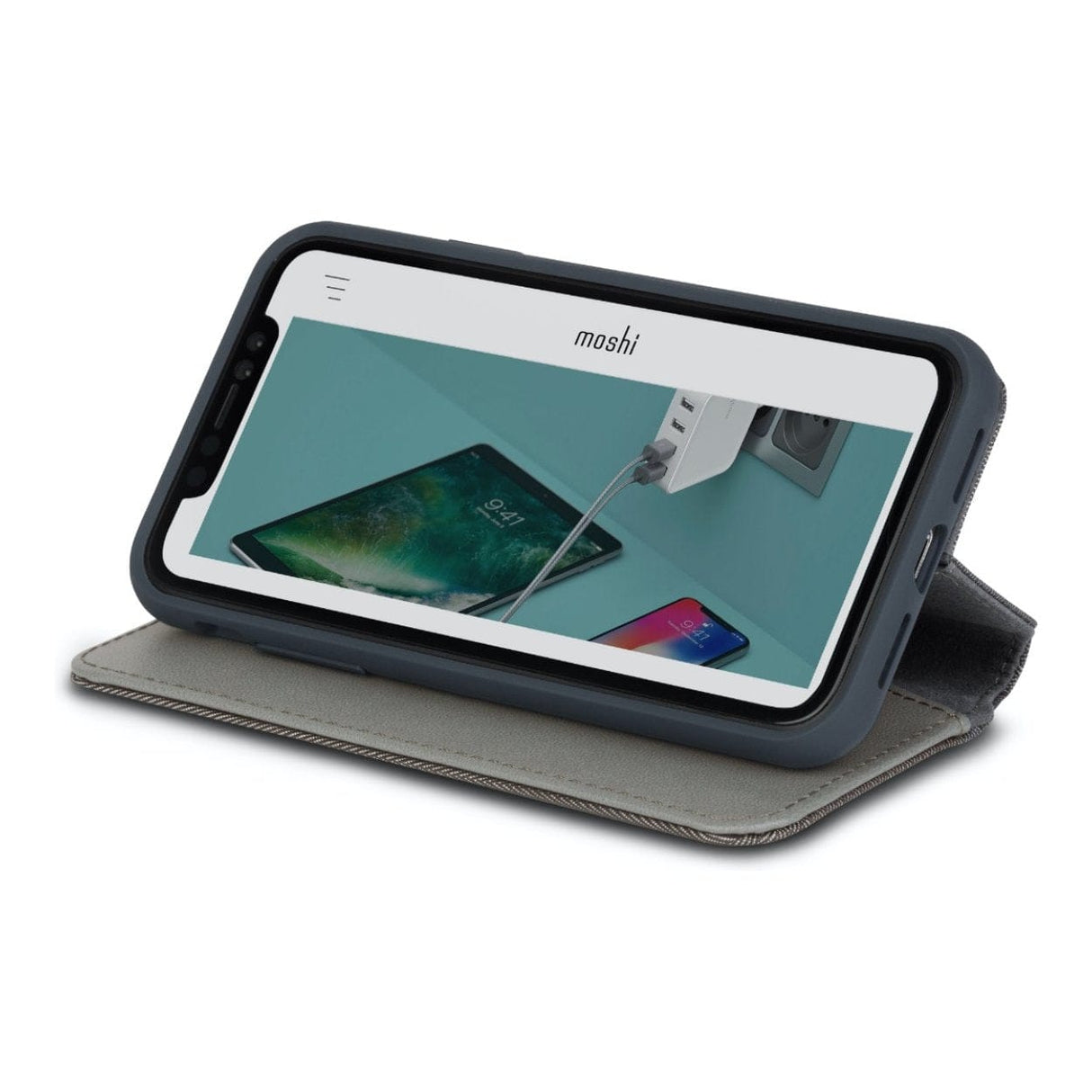 Moshi Overture Premium Wallet Case for iPhone XS Max - Herringbone Grey 99MO091052