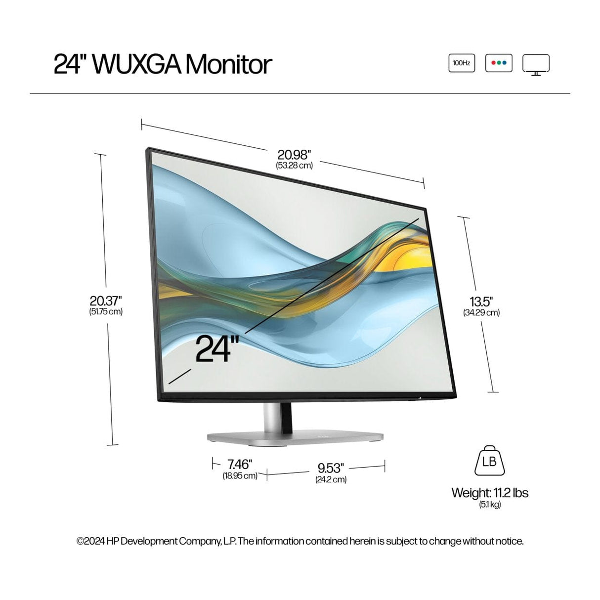 HP Series 5 Pro 524pn 24-inch 1920 x 1200p WUXGA 16:10 100Hz 5ms LED IPS Monitor 9D9A7AA