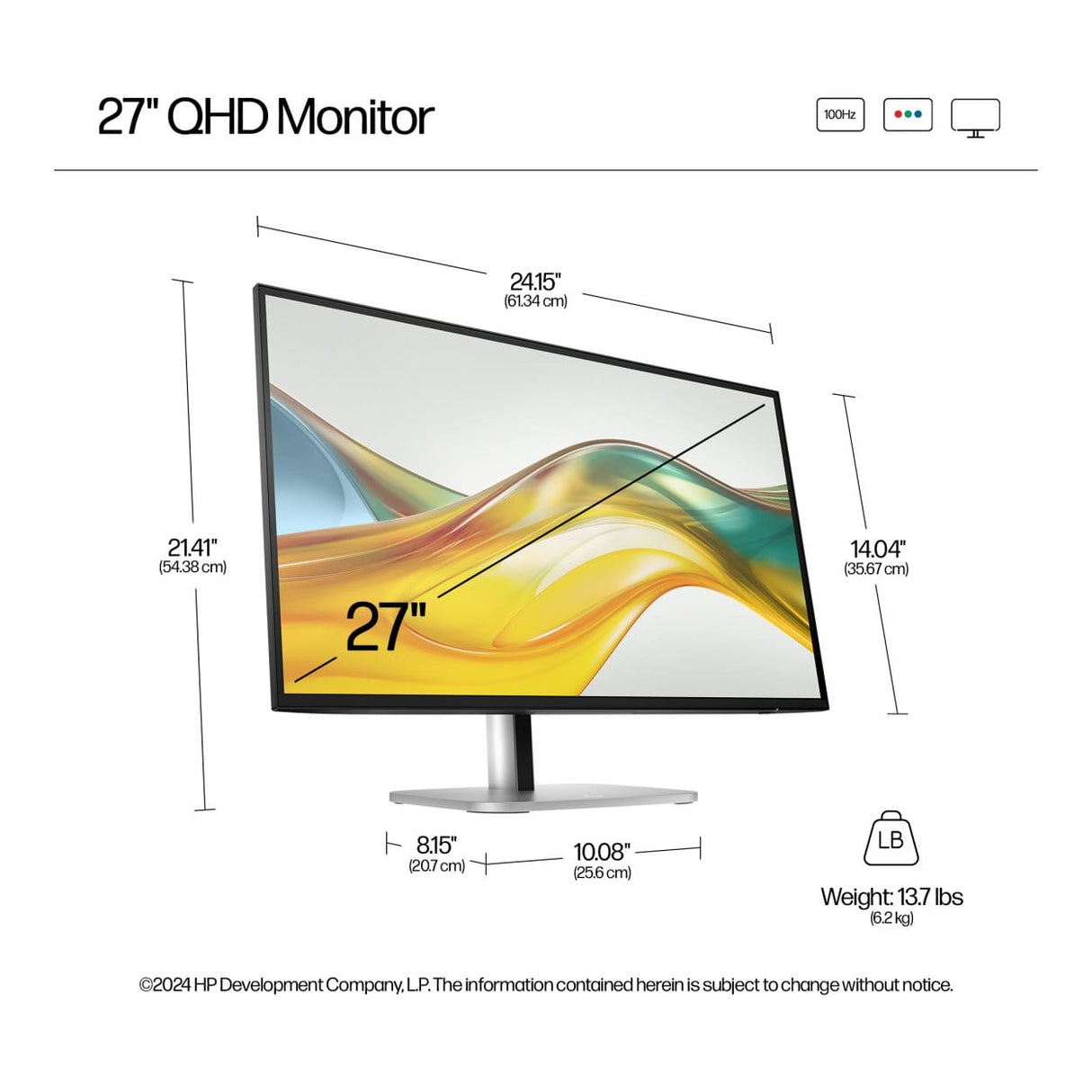 HP Series 5 Pro 527pq 27-inch 2560 x 1440p QHD 16:9 100Hz 5ms LED IPS Monitor 9D9S0UT
