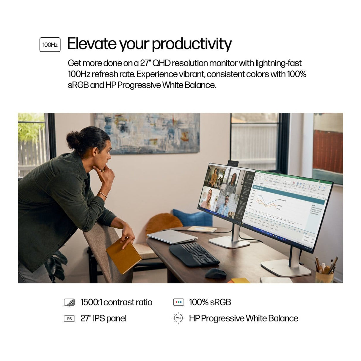 HP Series 5 Pro 527pq 27-inch 2560 x 1440p QHD 16:9 100Hz 5ms LED IPS Monitor 9D9S0UT