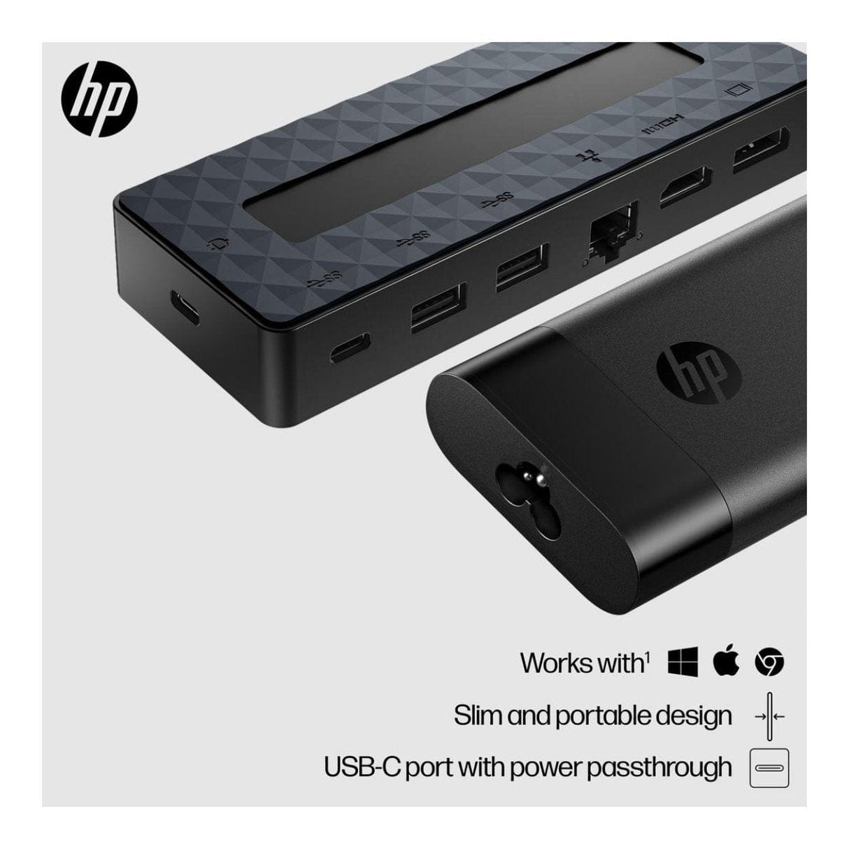 HP 7-in-1 to Type-C USB Hub with Notebook Charger Bundle 9H0H9AA