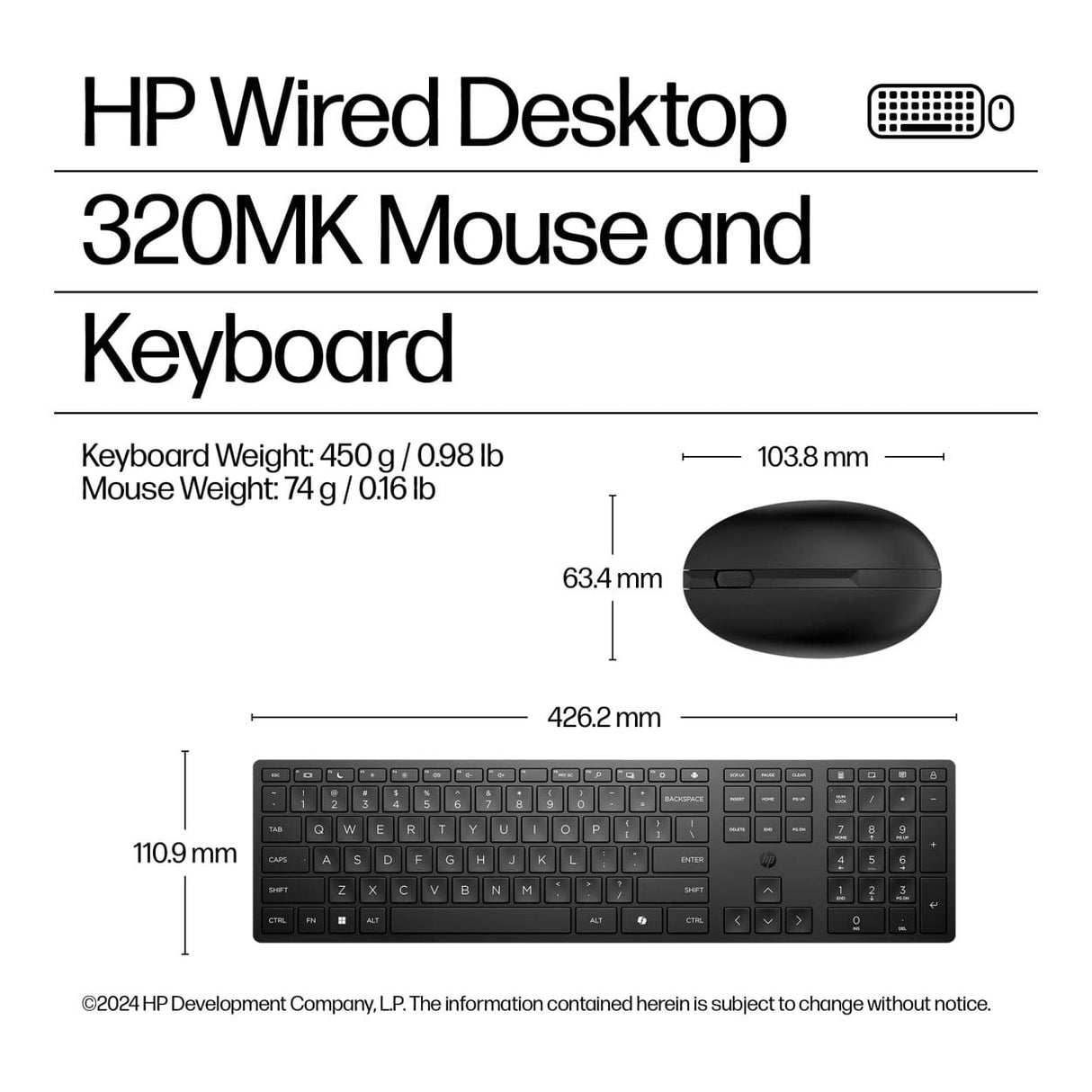HP 320MK Wired Keyboard and Mouse Combo 9SR36AA