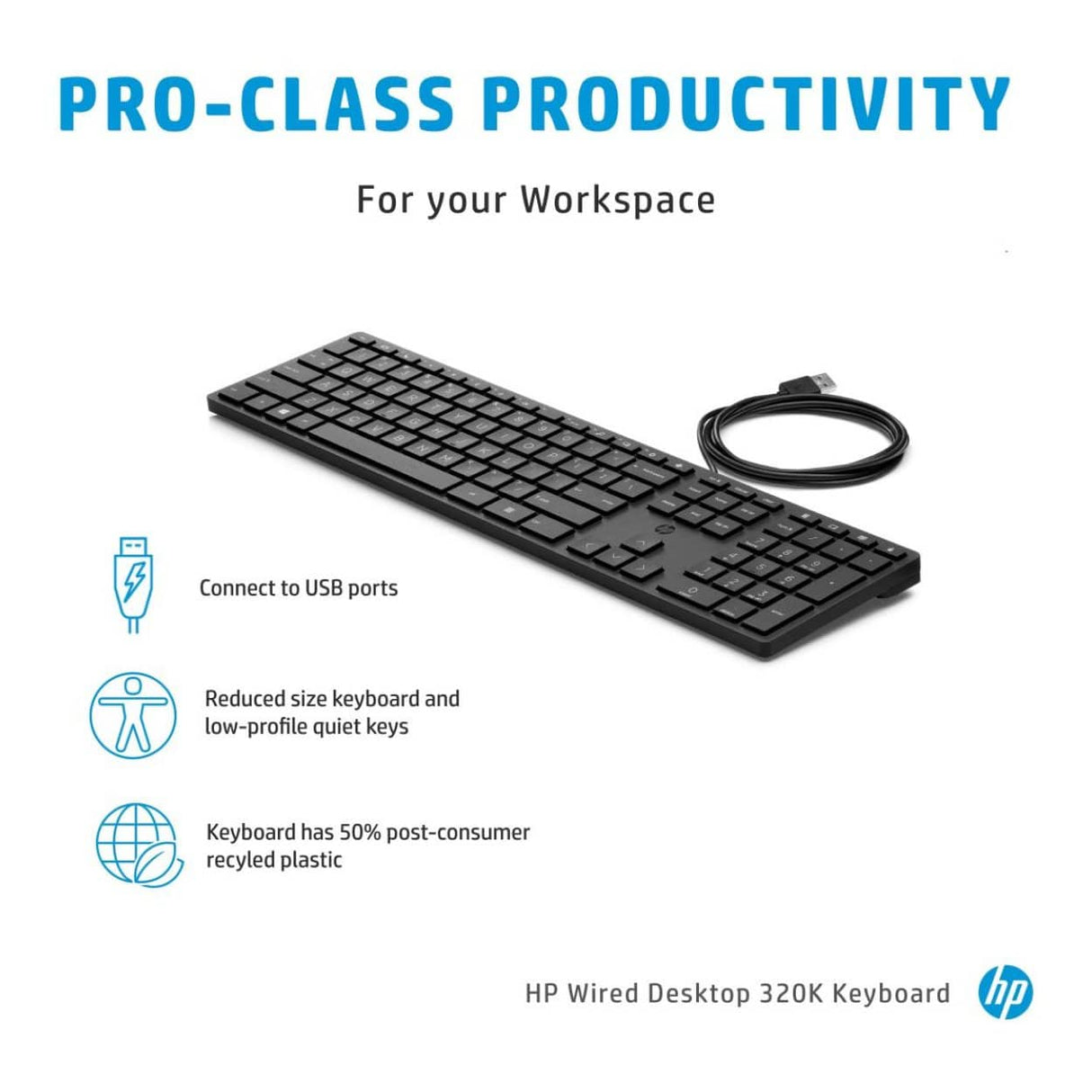HP 320K Wired USB Keyboard Black 9SR37UT