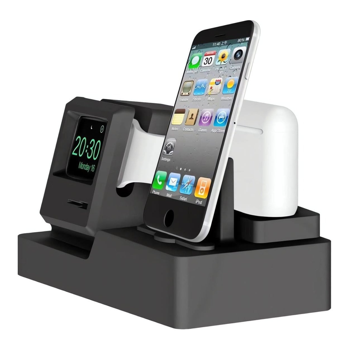 Tuff-Luv Apple Watch AirPods iPhone 3 in 1 Classic Charging Station Black A1_166