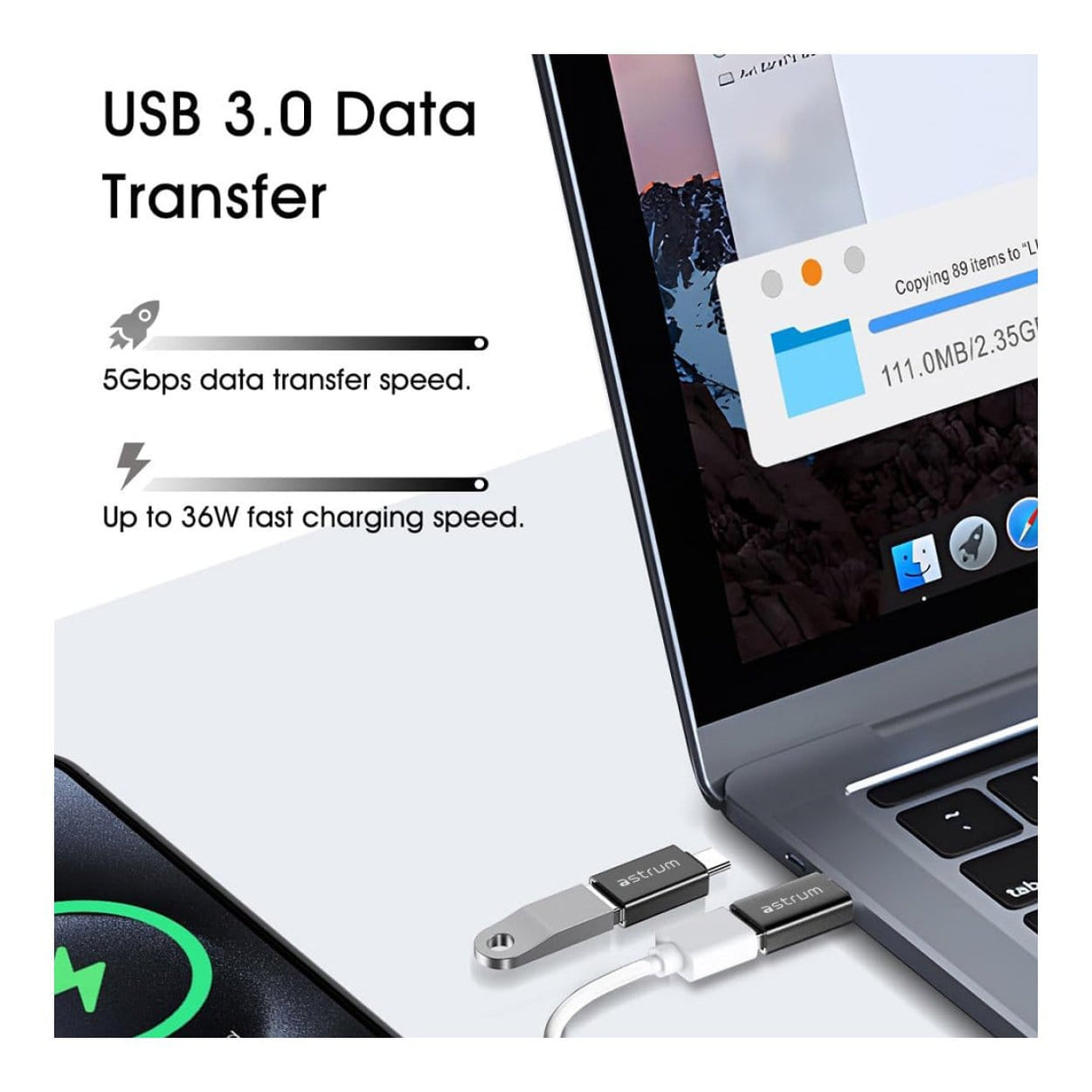 Astrum PA300 Passive Adapter USB-C Male to USB-A Female Black A37030-B