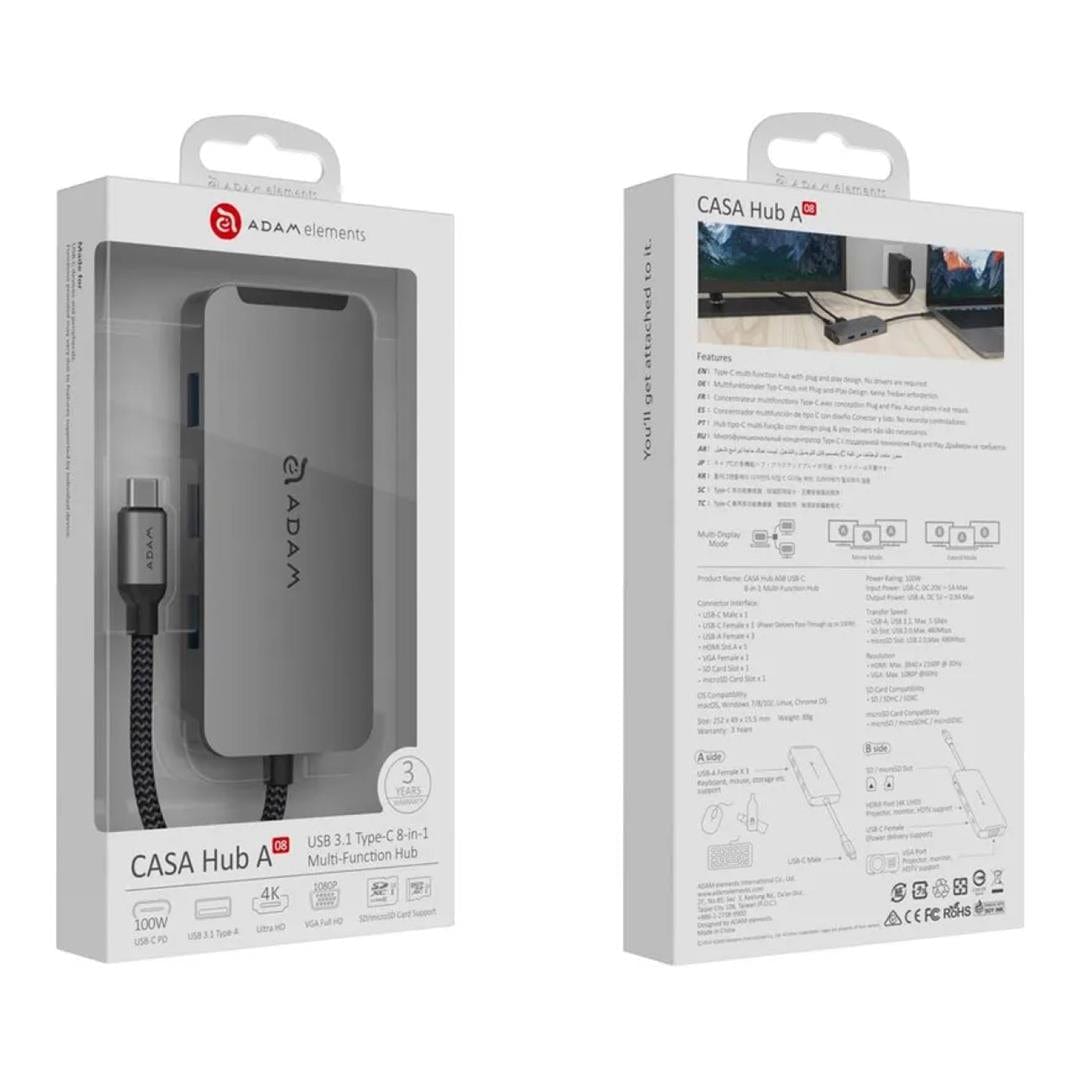 Adam Elements CASA A08 8-in-1 Type-C Hub Midnight Grey AAPADHUBA08MI
