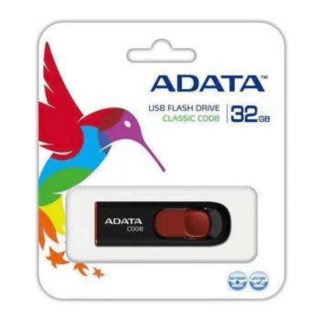 ADATA 32GB C008 USB 2.0 Type-A Black and Red USB Flash Drive AC008-32G-RKD