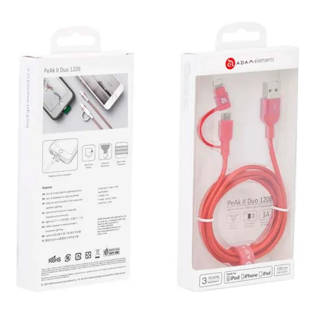Adam Elements PeAk II Duo 2-in-1 USB to Lightning Cable 1.2m Red ACBAD120DMBRPRD