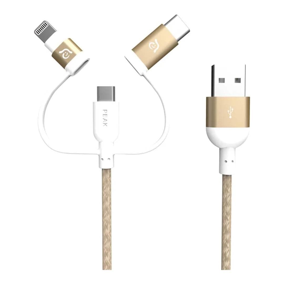 Adam Elements PeAk II Trio 3-in-1 USB to Lightning Cable 1.2m Gold ACBAD120TMBRPGD