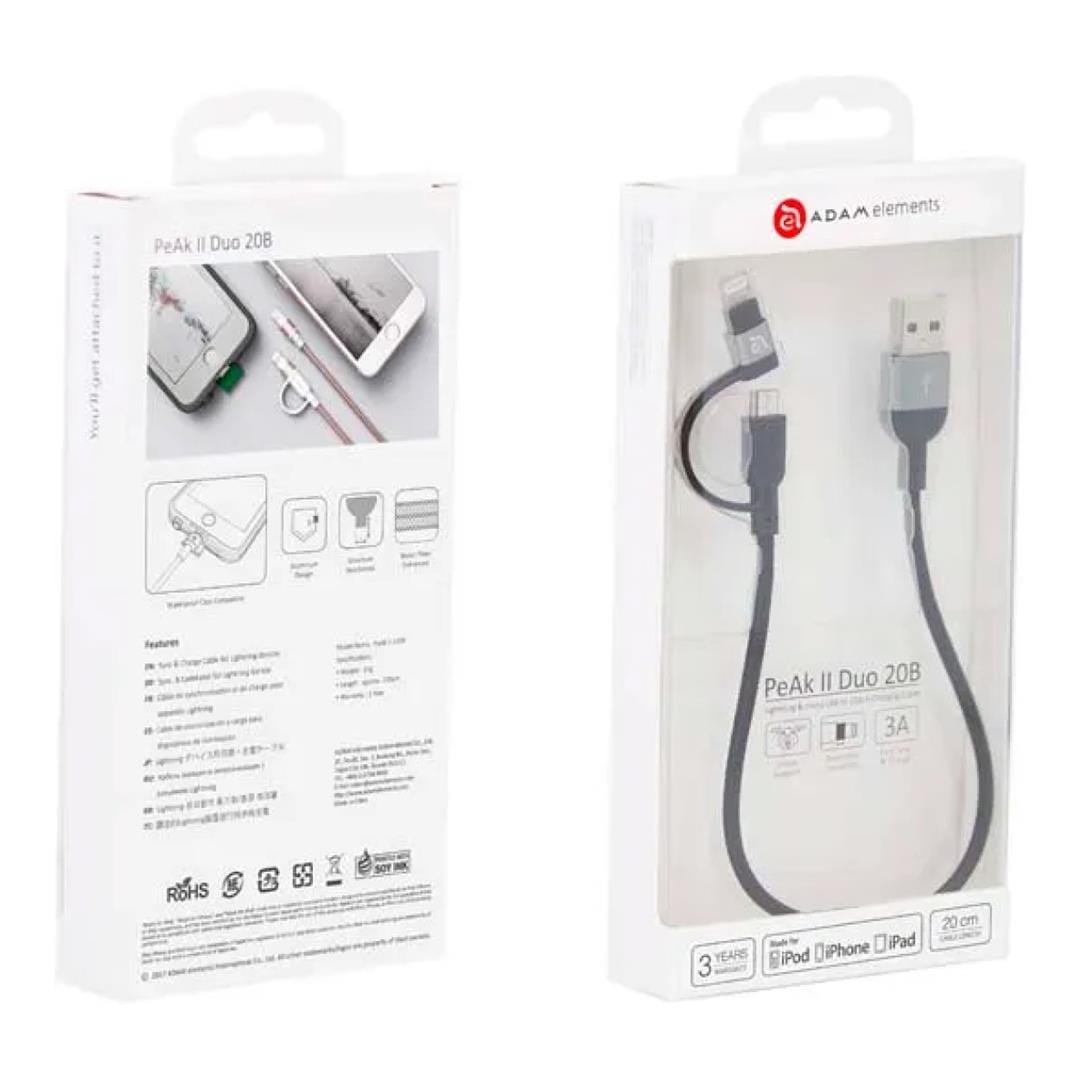 Adam Elements PeAk Duo II 2-in1 USB to Lightning Cable 20cm Grey ACBAD20DMBRPGY