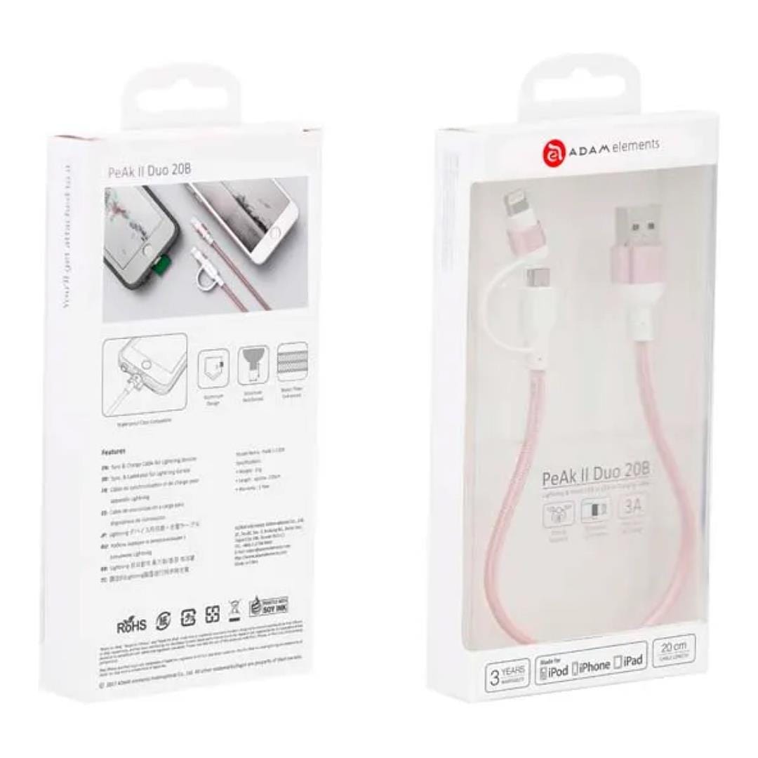 Adam Elements PeAk Duo II 2-in-1 USB to Lightning Cable 20cm Rose Gold ACBAD20DMBRPRG