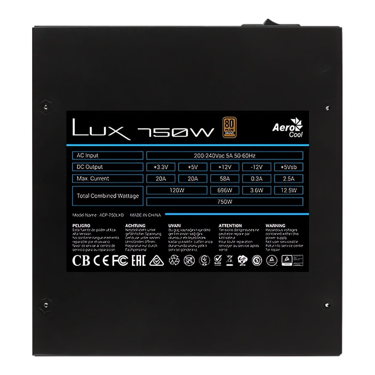 Aerocool LUX Bronze 750W Non-Modular ATX Power Supply Unit ACPB-LD75AEC.13