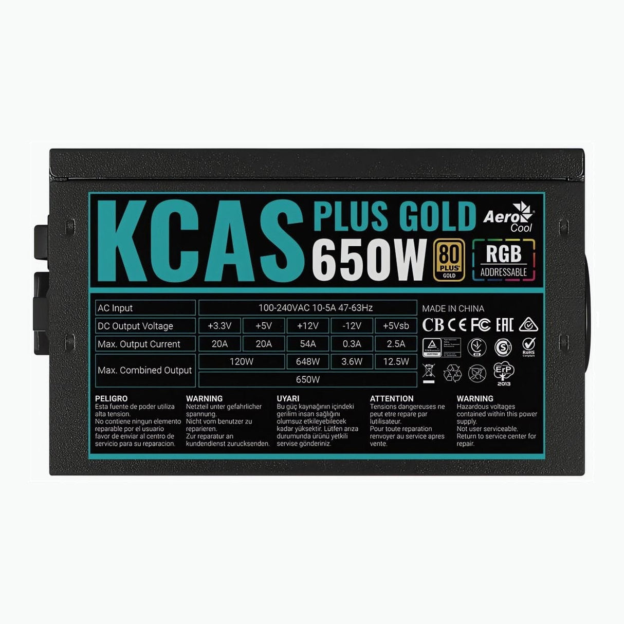 Aerocool KCAS PLUS Gold 650W RGB Non-Modular ATX Power Supply Unit ACPG-KP65FEC.11