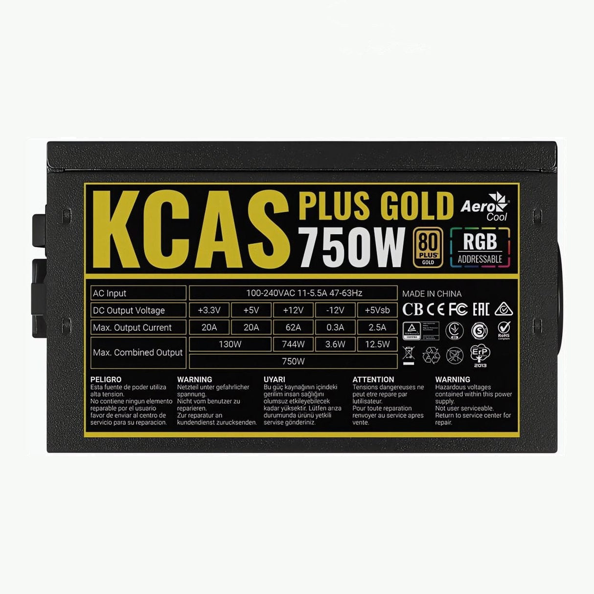 Aerocool KCAS PLUS Gold 750W RGB Non-Modular ATX Power Supply Unit ACPG-KP75FEC.11