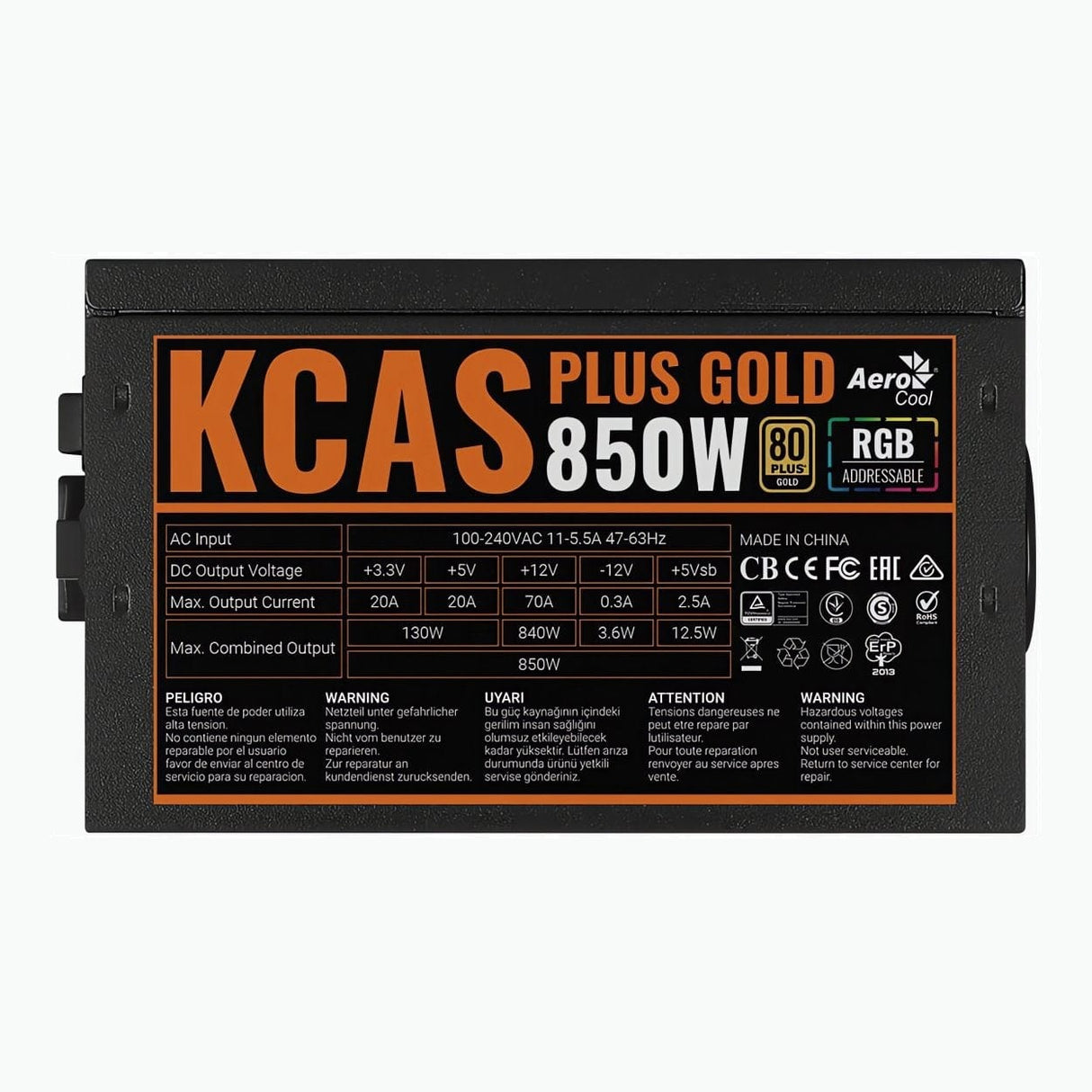 Aerocool KCAS PLUS Gold 850W RGB Non-Modular ATX Power Supply Unit ACPG-KP85FEC.11