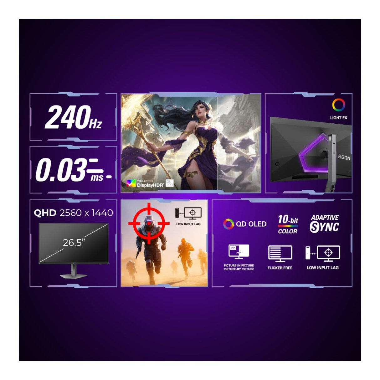 AOC AGON PRO AG276QZD2 26.5-inch 2560 x 1440p QHD 16:9 240Hz 0.03ms QD-OLED Gaming Monitor