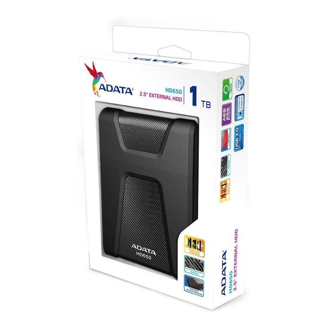 ADATA DashDrive Durable HD650 1TB Black External Hard Drive AHD650-1TU3-CBK