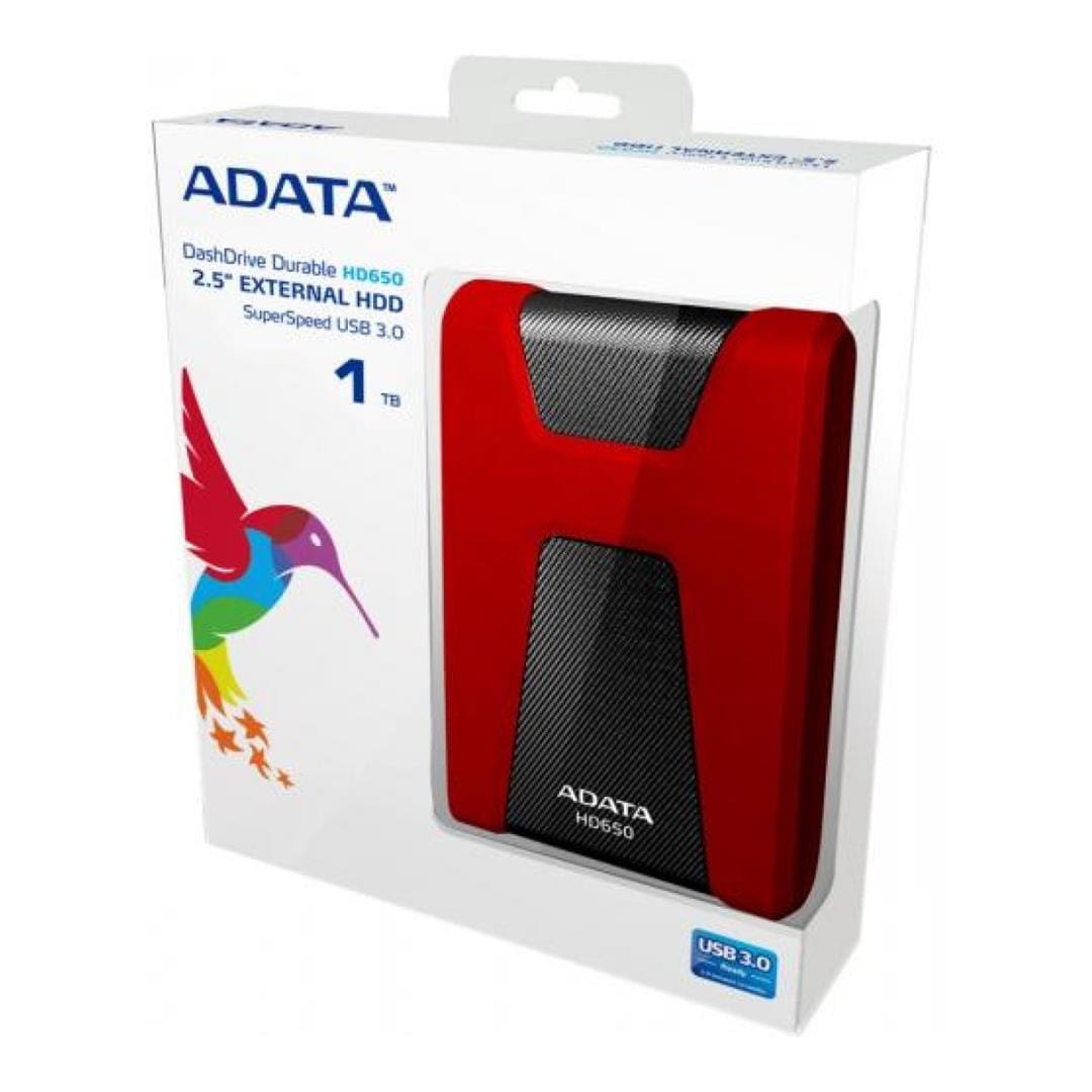 ADATA DashDrive Durable HD650 1TB Red External Hard Drive AHD650-1TU3-CRD