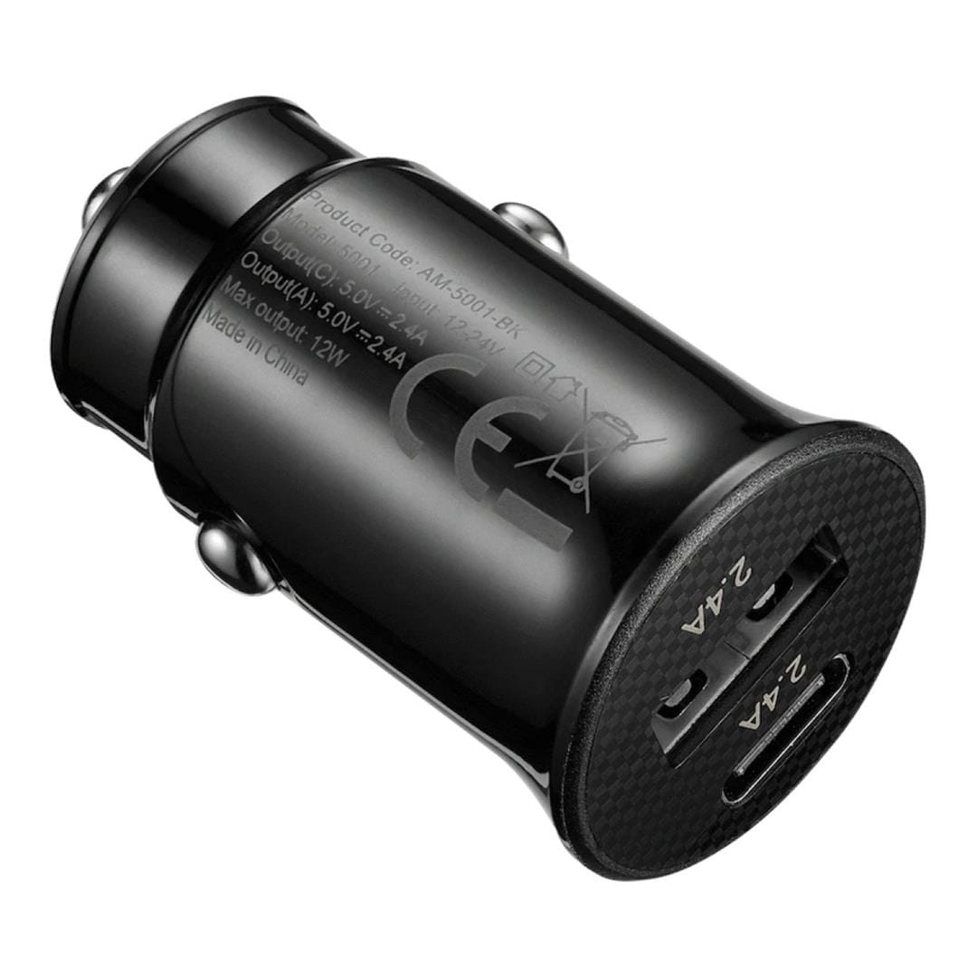 Amplify Voltix Series 12W Dual USB and USB-C Car Charger AM-5001-BK