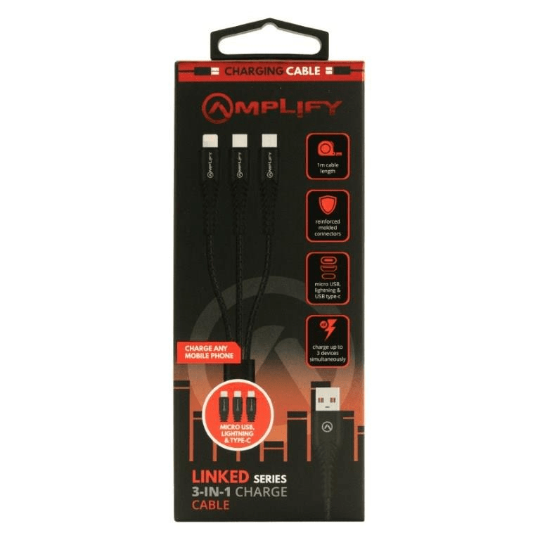 Amplify Linked Series 3-in-1 Charge Cable Black AMP-20005-BK