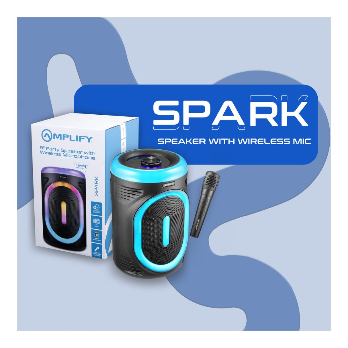 Amplify Spark Series 8-inch Party Speaker with Wireless Mic Black AM-3900-8-BK