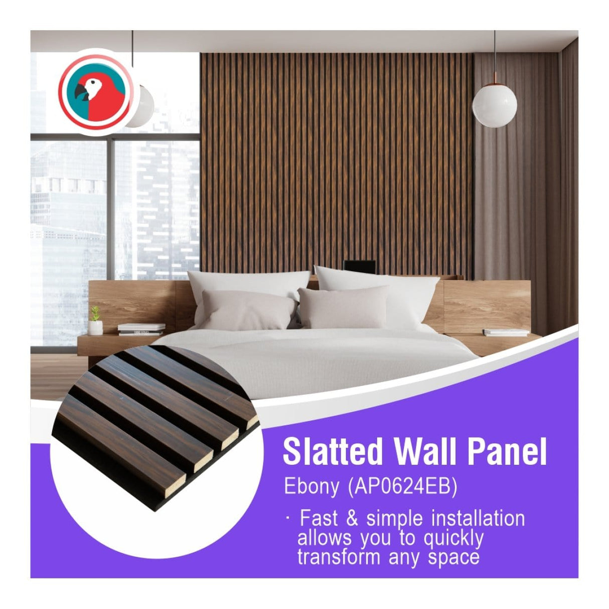 Parrot 600x2400mm Slatted Wall Panel Ebony AP0624EB