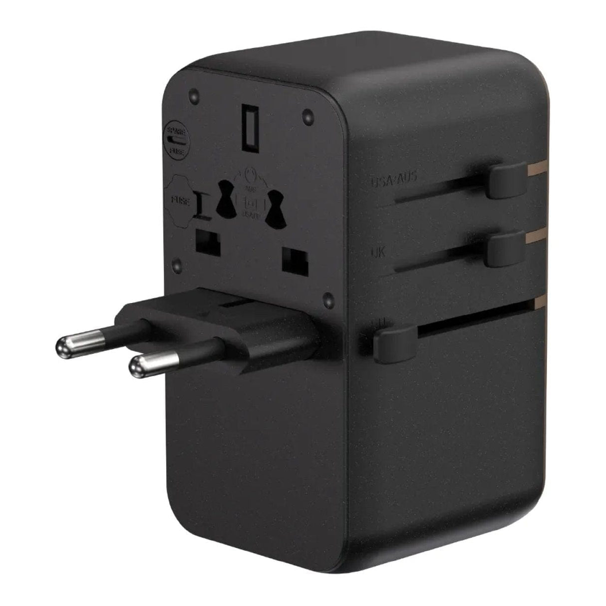 Adam Elements T100L 100W Universal Travel Adapter with Built-In Type-C Cable Black APAADT100LBK