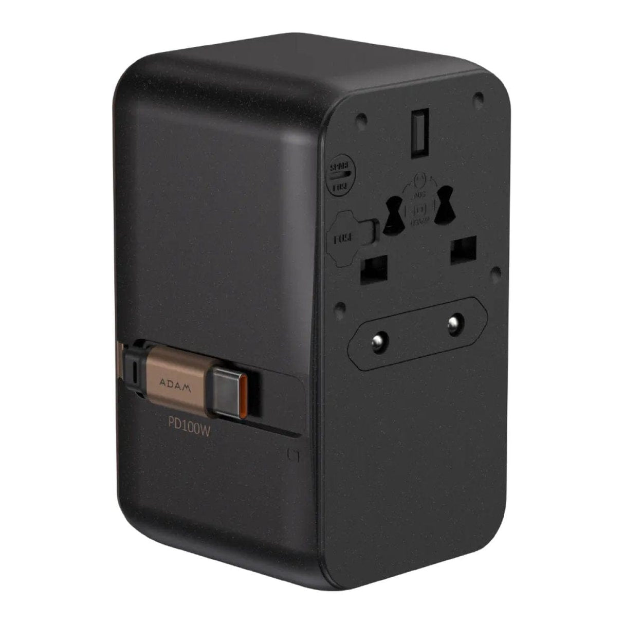 Adam Elements T100L 100W Universal Travel Adapter with Built-In Type-C Cable Black APAADT100LBK